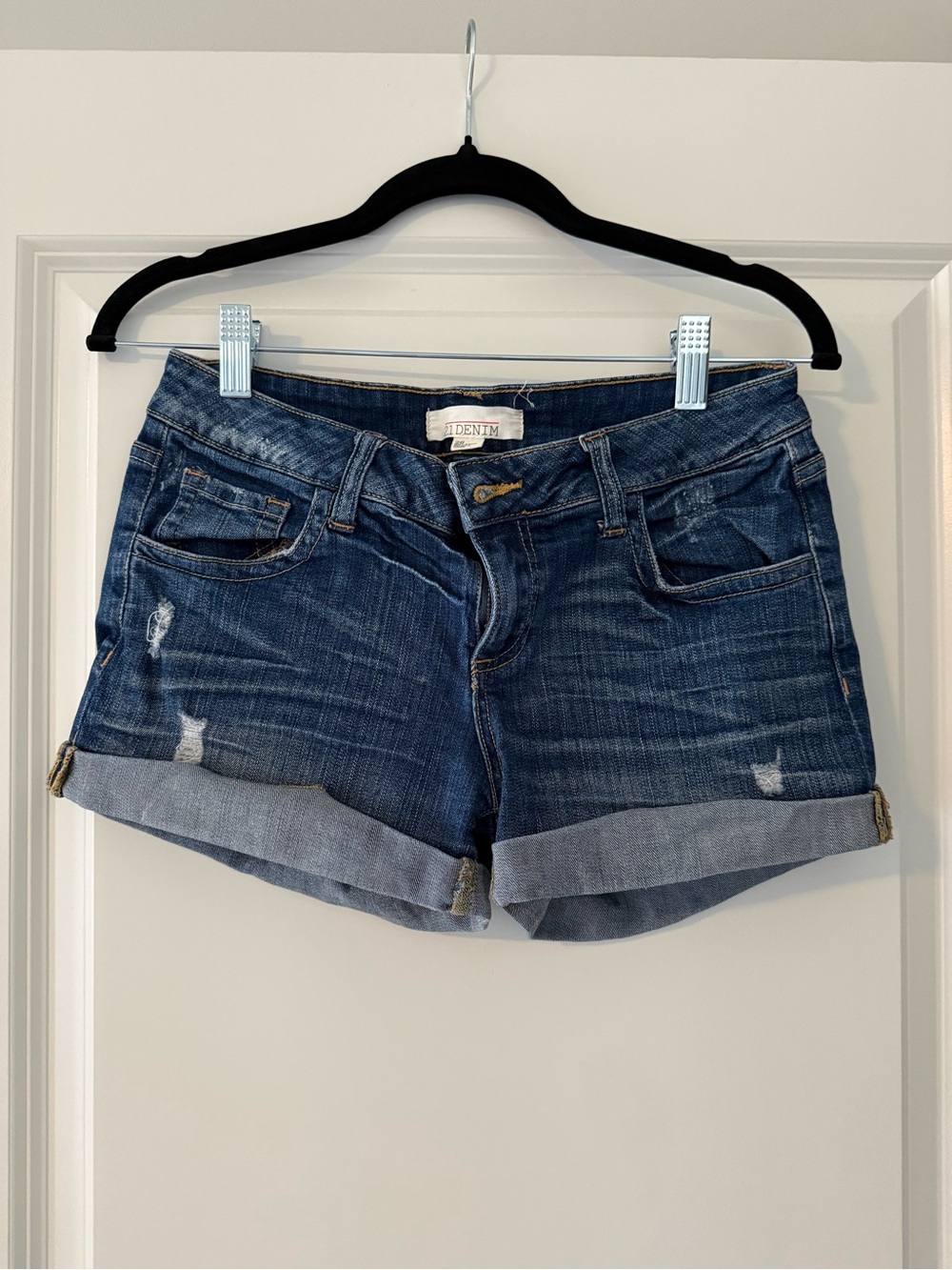 2.1 Denim Dark Blue Cuffed Jean Shorts